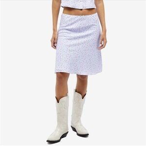 Danielle Guizio Paloma Slip Skirt Pink Flowers 'Wildflower' Lt Blue Designer L